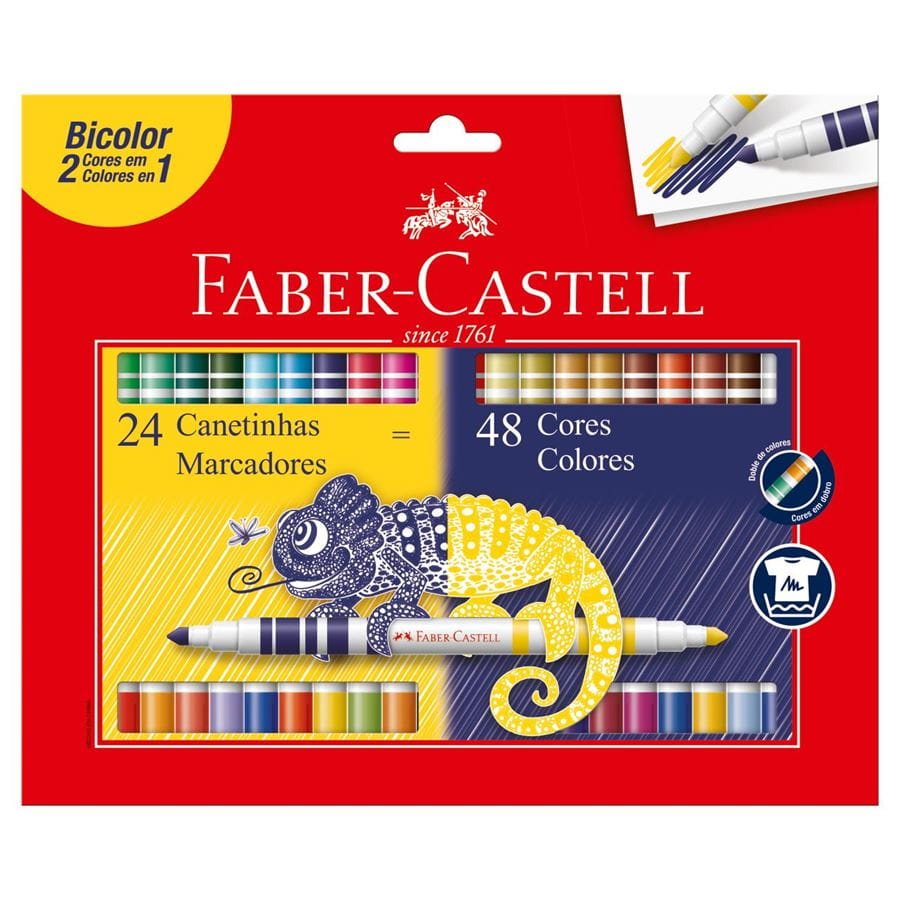 Faber-Castell - Canetinha Hidrografica Bicolor 12 Cores 24 Canetas = 48 Cores
