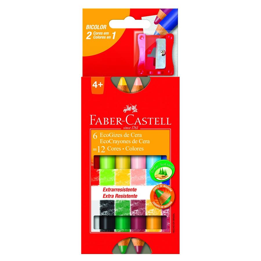 Faber-Castell - Giz de Cera Bicolor 6 Gizes = 12 Cores