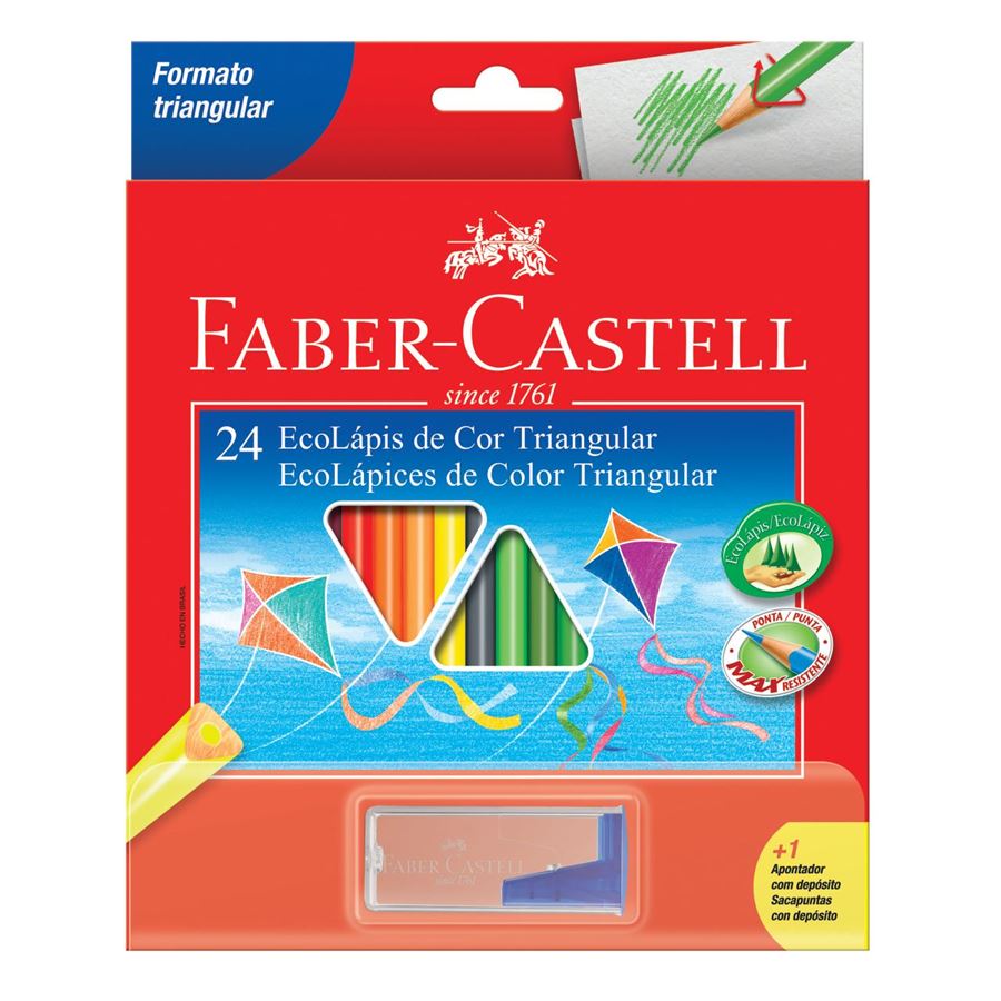 Faber-Castell - Ecolapis de Cor Triangular 24 Cores + Apontador