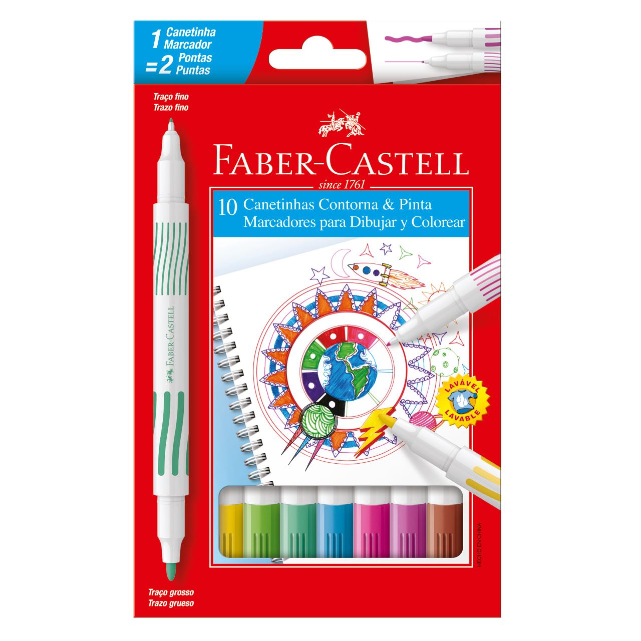 Faber-Castell - Canetinha Hidrografica Contorna & Pinta 10 Cores