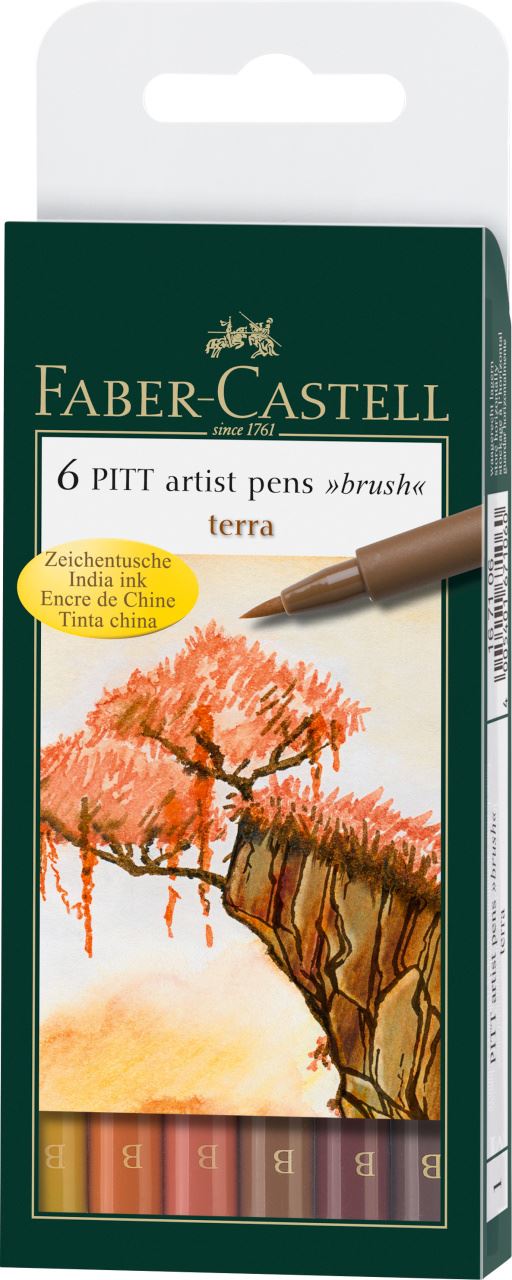 Faber-Castell - Canetas Artíst. Pitt - 6 Cores de Terra - Ponta Pincel (B)