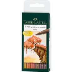 Faber-Castell - Canetas Artíst. Pitt - 6 Cores de Terra - Ponta Pincel (B)