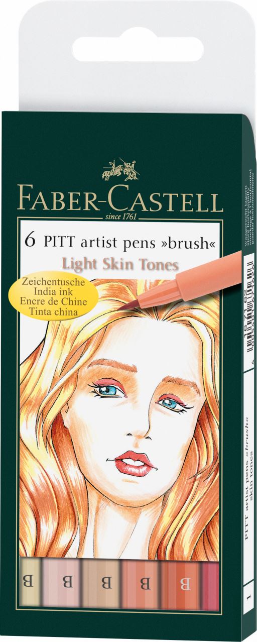 Faber-Castell - Canetas Artísticas Pitt - 6 tons de Pele - Ponta Pincel B