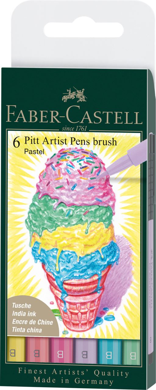 Faber-Castell - Canetas Artísticas Pitt - 6 tons Pastel - Ponta Pincel B