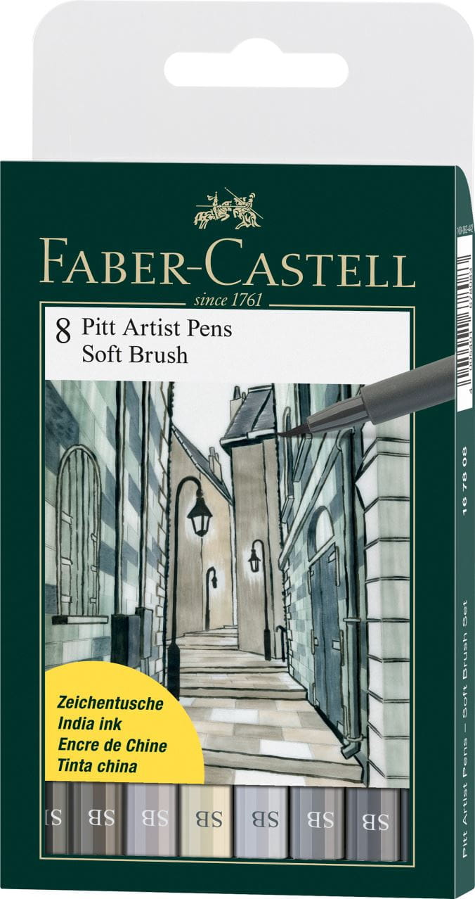 Faber-Castell - Estojo 8 Caneta Artísticas Pitt Cinza SB