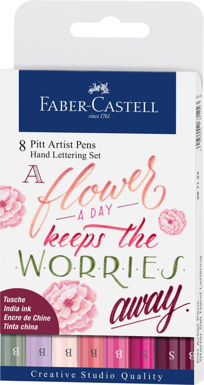 Faber-Castell - Canetas Artísticas Pitt Hand Lettering - 8 tons de Rosa