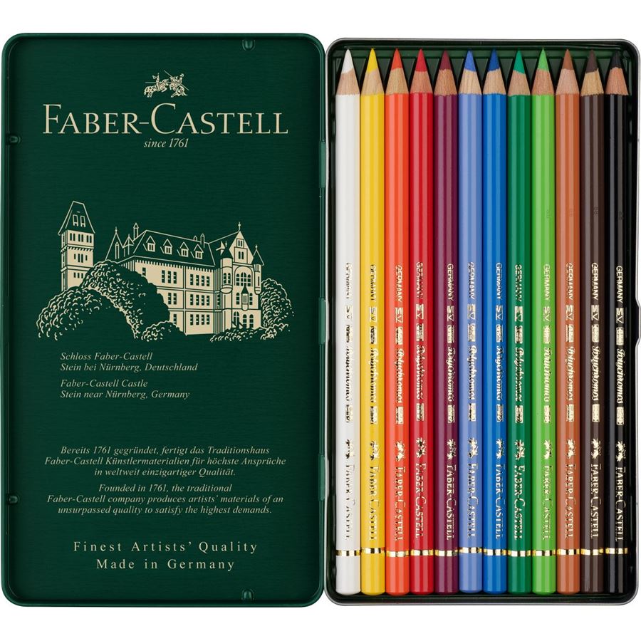 Faber-Castell - Estojo Metálico com 12 Lápis de Cor Permanentes Polychromos